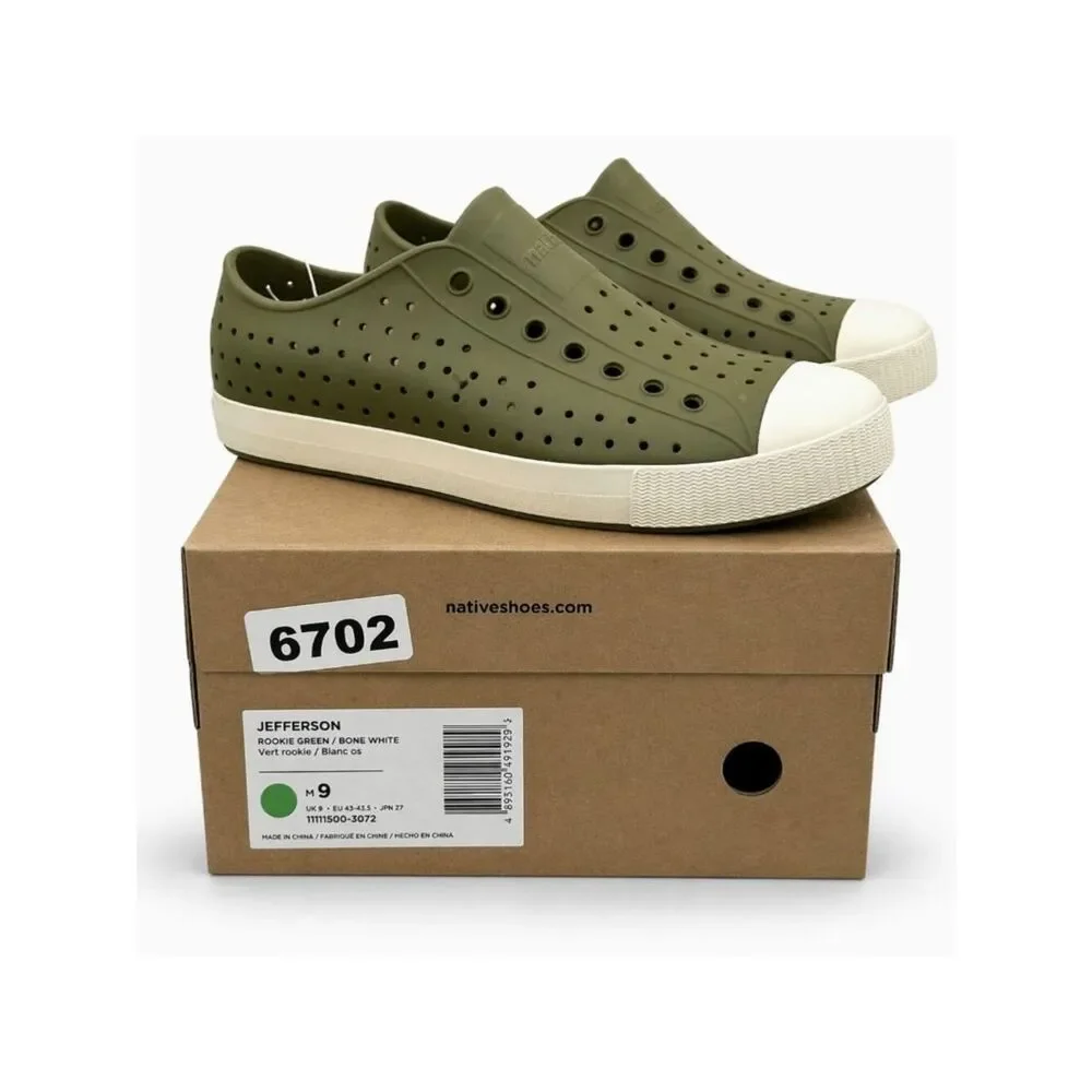 Native Jefferson Slip-On Water Shoes Rookie Green Lightweight Mens 9 Womens 11